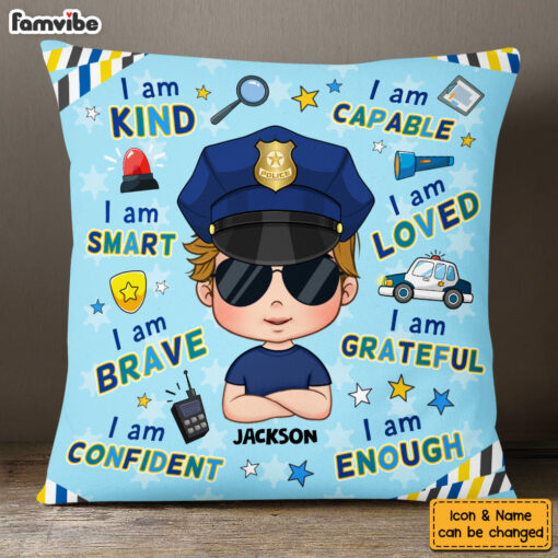 Personalized Gift For Grandson Affirmation Police Pillow