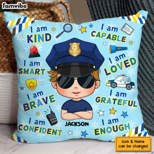 Personalized Gift For Grandson Affirmation Police Pillow