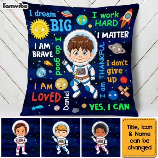 Personalized Gift For Grandson Astronaut Outer Space Dream Big Pillow