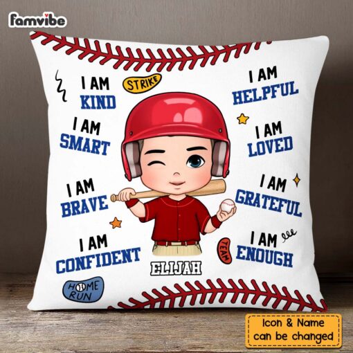 Personalized Gift For Grandson Baseball Affirmation Pillow