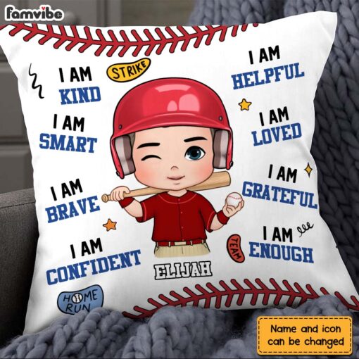 Personalized Gift For Grandson Baseball Affirmation Pillow