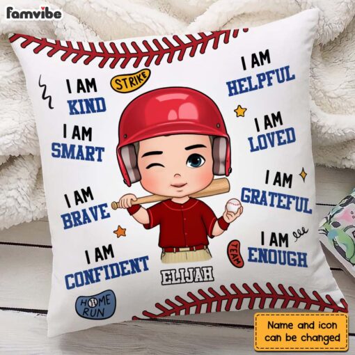 Personalized Gift For Grandson Baseball Affirmation Pillow