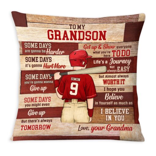 Personalized Gift For Grandson Baseball Believe In Youself Pillow