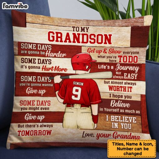 Personalized Gift For Grandson Baseball Believe In Youself Pillow