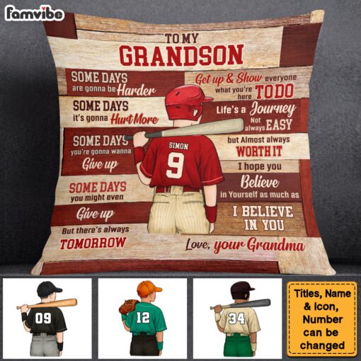 Personalized Gift For Grandson Baseball Believe In Youself Pillow