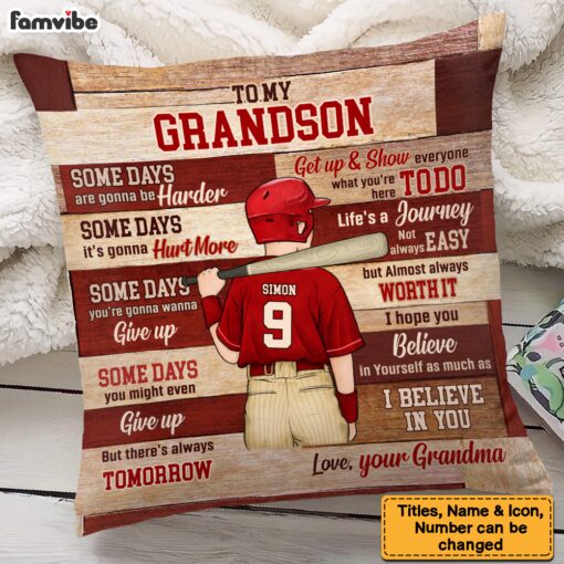 Personalized Gift For Grandson Baseball Believe In Youself Pillow