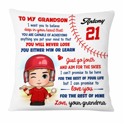 Personalized Gift For Grandson Baseball Pillow