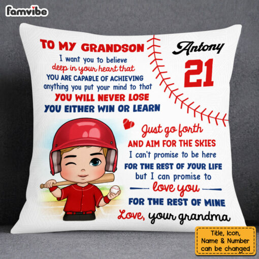 Personalized Gift For Grandson Baseball Pillow