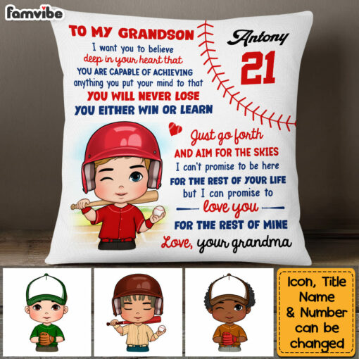 Personalized Gift For Grandson Baseball Pillow