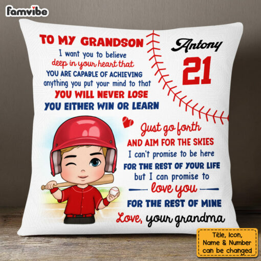 Personalized Gift For Grandson Baseball Pillow