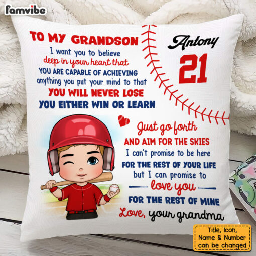 Personalized Gift For Grandson Baseball Pillow