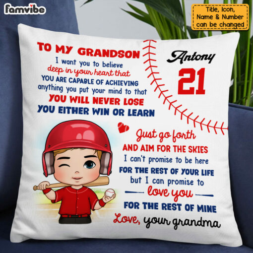 Personalized Gift For Grandson Baseball Pillow