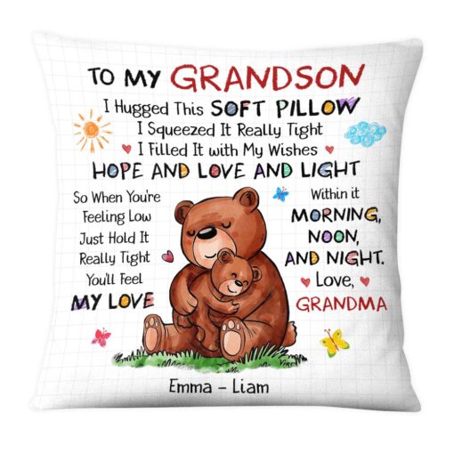 Personalized Gift For Grandson Bear Hug This Pillow