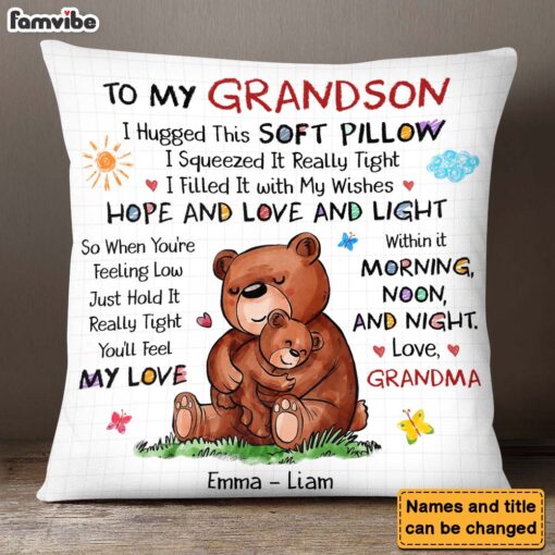 Personalized Gift For Grandson Bear Hug This Pillow