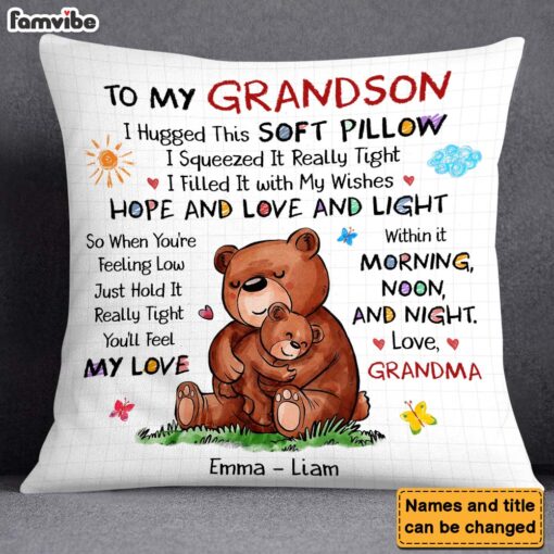 Personalized Gift For Grandson Bear Hug This Pillow