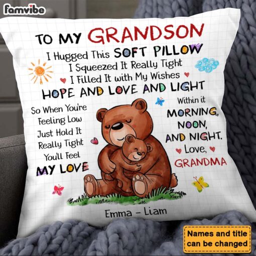 Personalized Gift For Grandson Bear Hug This Pillow