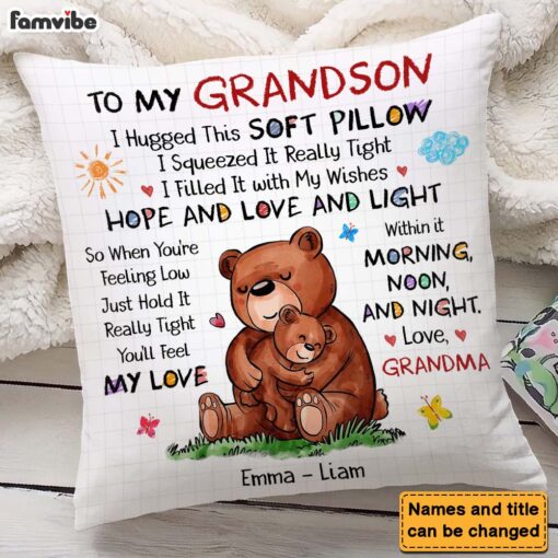 Personalized Gift For Grandson Bear Hug This Pillow