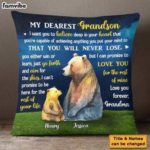 Personalized Gift For Grandson Bear Pillow