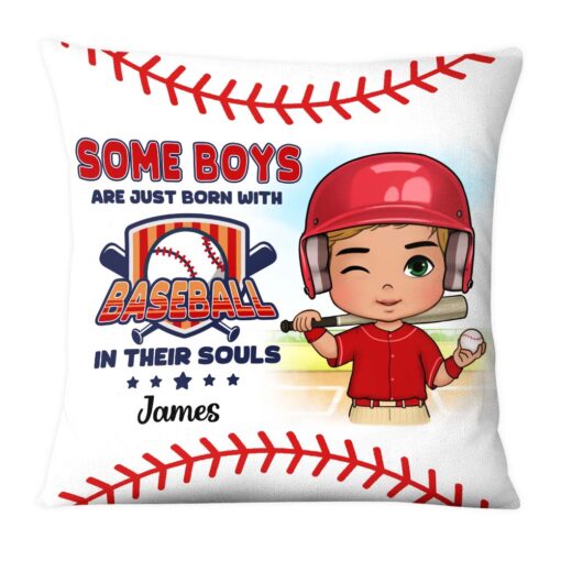 Personalized Gift For Grandson Born With Baseball In Their Souls Pillow