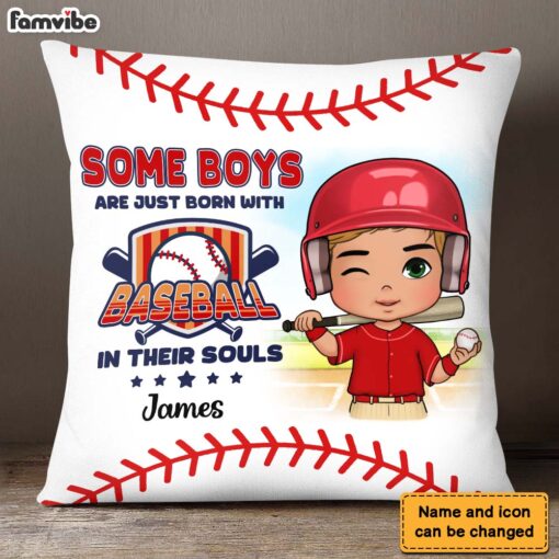 Personalized Gift For Grandson Born With Baseball In Their Souls Pillow