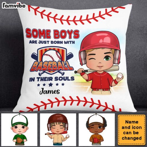 Personalized Gift For Grandson Born With Baseball In Their Souls Pillow