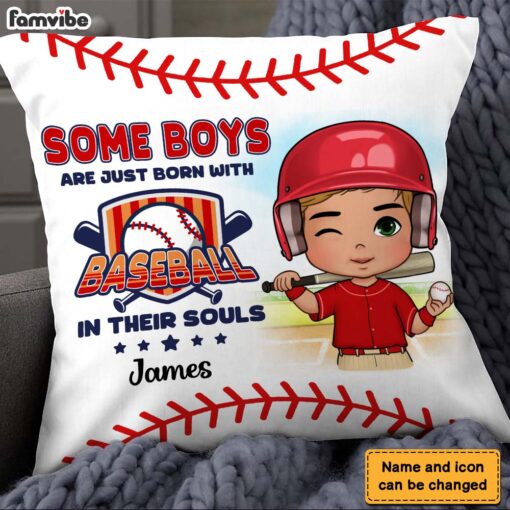 Personalized Gift For Grandson Born With Baseball In Their Souls Pillow