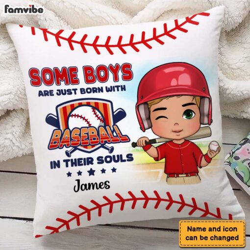 Personalized Gift For Grandson Born With Baseball In Their Souls Pillow