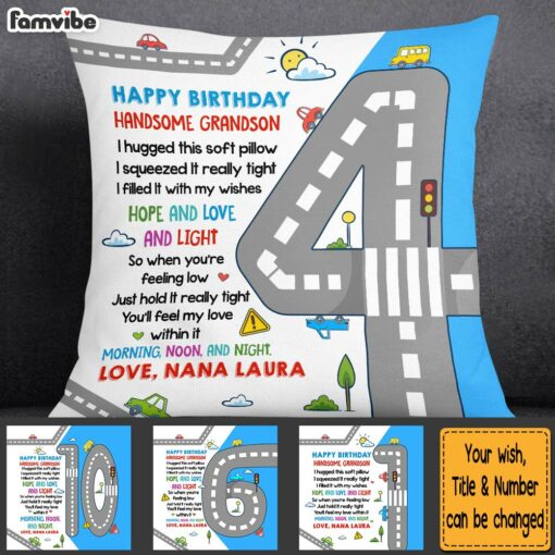 Personalized Gift For Grandson Car 1st To 10th Birthday Pillow