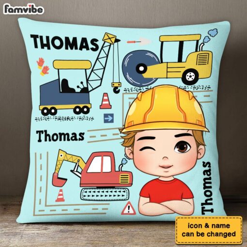 Personalized Gift For Grandson Construction Custom Name Pillow