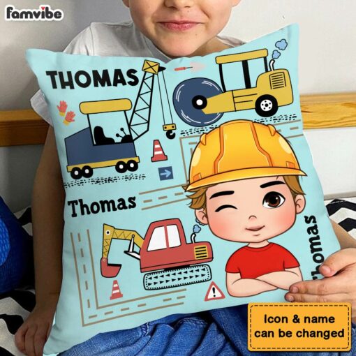 Personalized Gift For Grandson Construction Custom Name Pillow