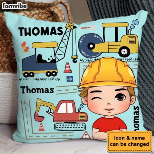 Personalized Gift For Grandson Construction Custom Name Pillow