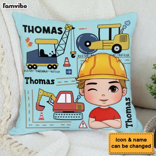 Personalized Gift For Grandson Construction Custom Name Pillow