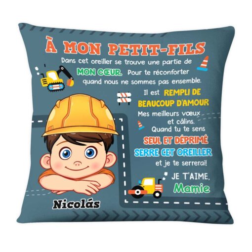 Personalized Gift For Grandson Construction Hug This French Pillow