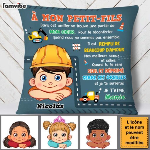 Personalized Gift For Grandson Construction Hug This French Pillow