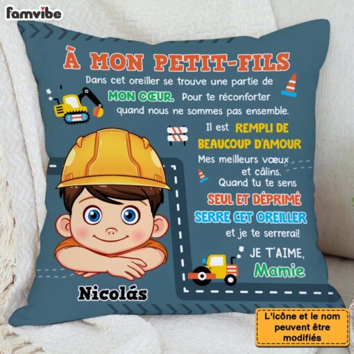 Personalized Gift For Grandson Construction Hug This French Pillow