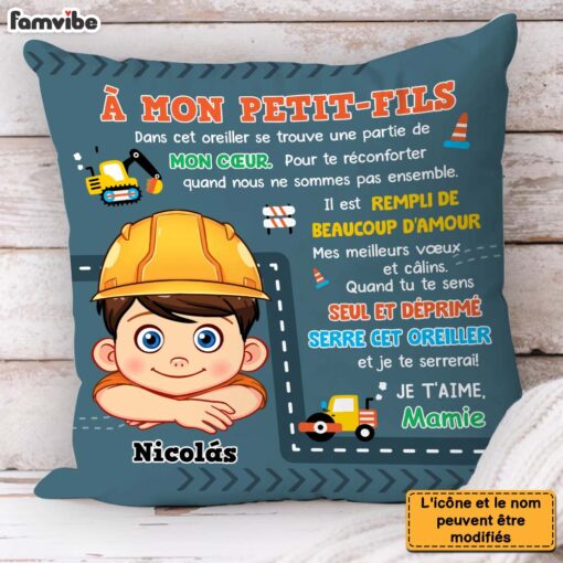 Personalized Gift For Grandson Construction Hug This French Pillow