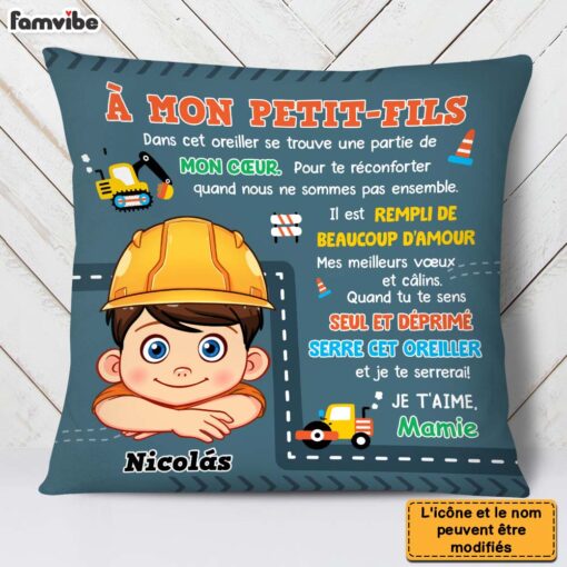 Personalized Gift For Grandson Construction Hug This French Pillow