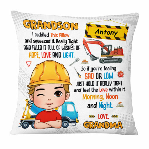 Personalized Gift For Grandson Construction Hug This Pillow