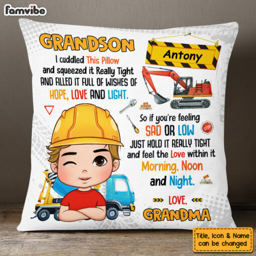 Personalized Gift For Grandson Construction Hug This Pillow