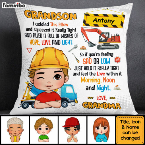 Personalized Gift For Grandson Construction Hug This Pillow