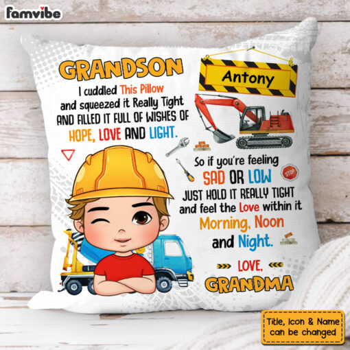 Personalized Gift For Grandson Construction Hug This Pillow