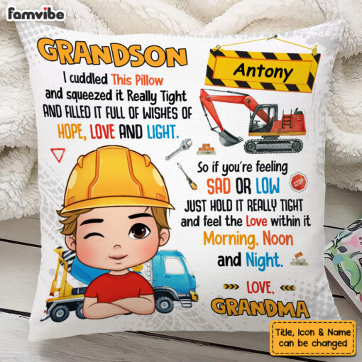 Personalized Gift For Grandson Construction Hug This Pillow