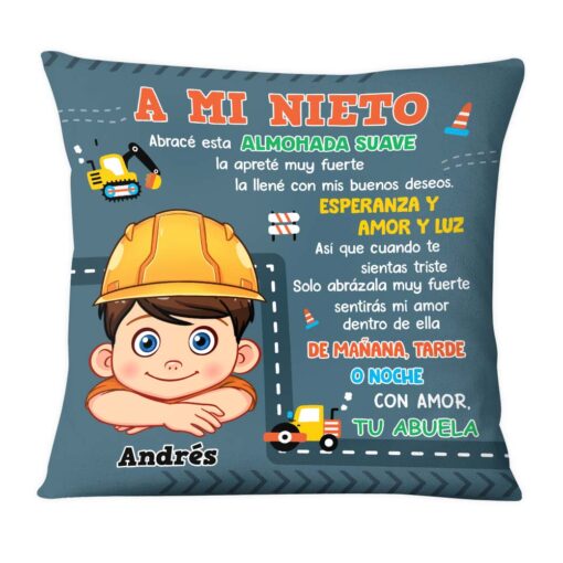 Personalized Gift For Grandson Construction Hug This Spanish Pillow