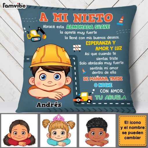 Personalized Gift For Grandson Construction Hug This Spanish Pillow