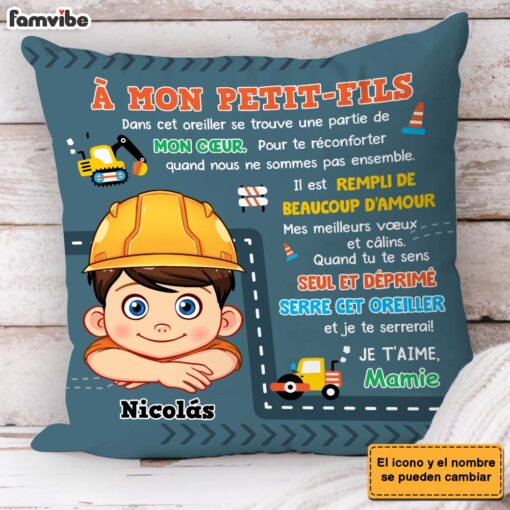 Personalized Gift For Grandson Construction Hug This Spanish Pillow