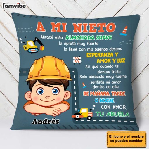 Personalized Gift For Grandson Construction Hug This Spanish Pillow