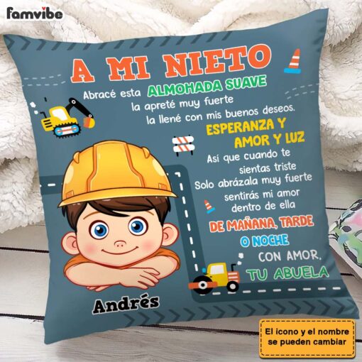 Personalized Gift For Grandson Construction Hug This Spanish Pillow