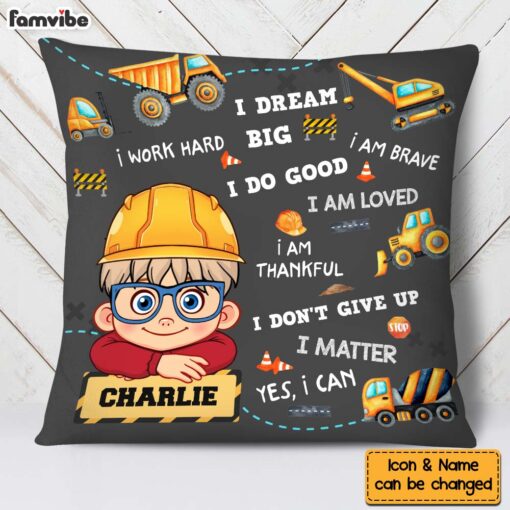 Personalized Gift For Grandson Construction I Am Brave Pillow