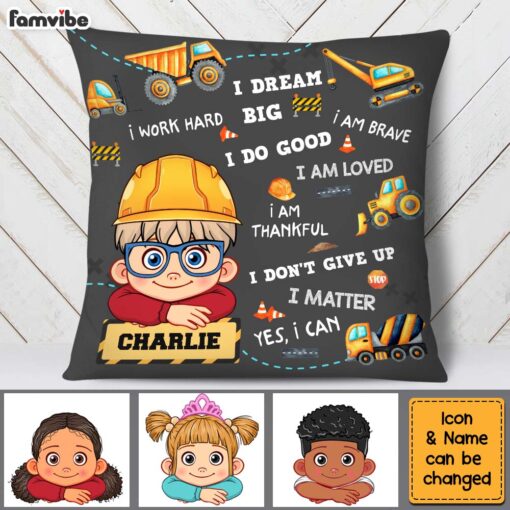 Personalized Gift For Grandson Construction I Am Brave Pillow