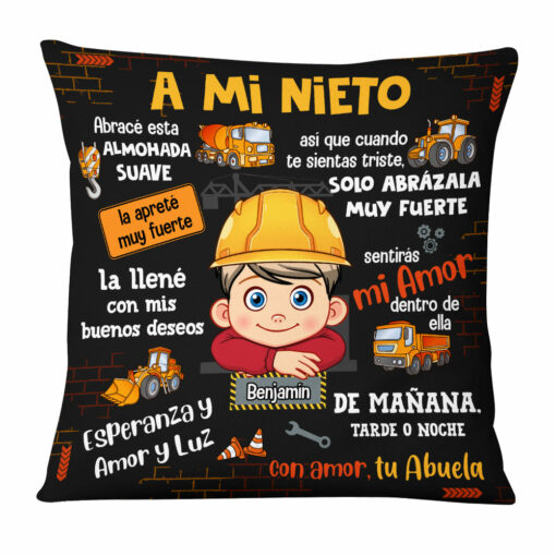 Personalized Gift For Grandson Construction Spanish Hug This Pillow